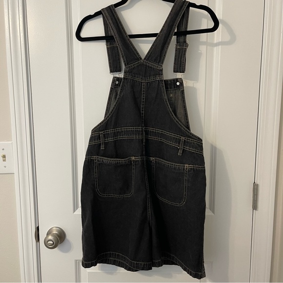 Vintage Denim Shortalls Bib Overalls Jeans Route 66 90s Y2K Womens L 9-10 Black - Picture 3 of 11